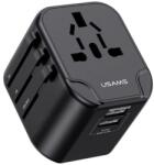 USAMS T55 utazó töltő 2 USB aljzat fekete (CC173TC01)