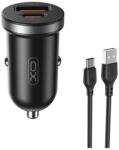 XO CC56 Autós töltő 1xUSB 1xUSB-C + USB-C kábel 30W fekete (CC56 + TYPE-C)
