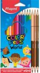 Maped Color Peps World Színes ceruza készlet háromszögletű 12 különböző szín + 3 kétvégű bőrtónus ceruza