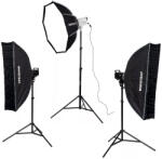 Godox 3X Godox LE300Bi Black Litemons Bi Color tripla LED Video Lámpa szett - 300W - állvány - softboxok