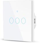Rovo intrerupator smart cu touch rovo fn3c, 3 canale, sticla securizata, tuya, life smart, rf 433mhz, alexa si google assistant, fara (95-FN3C)