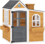 AIYAPLAY Căsuță exterioară pentru copii din lemn, casă pentru copii exterior/interior cu ușă, ferestre, 3 jardiniere, galben | Aosom Romania (345-035V00MX) Casuta pentru copii