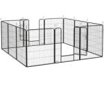 PawHut 12 Paneles Moduláris Kutyakerítés 80x100 cm, Összecsukható Acél Kerítés Ajtóval és 12 Cövekkel, Szürke