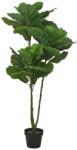Koopman Műnövény Ficus Lyrata 128 cm, gazdag levelekkel, realisztikus megjelenés, beltéri használatra, fekete cserépkel együtt