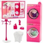 LEAN Toys Laundry Set For Dolls Washing Machine Dryer Hanger Basket Pink
