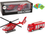 LEAN Toys Zestaw Autek Straż Pożarna Naciąg Helikopter Czerwony (12251)