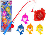 LEAN Toys Gra Zręcznościowa Halászkészlet - 4 színes halacska, horgászbot, szűrőháló (13076)