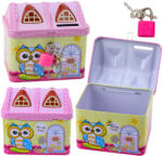 LEAN Toys Skarbonka, bagoly mintás, zárható, rózsaszín/sárga (22086)
