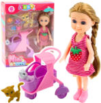 LEAN Toys Mini Lalka babakocsis és cica szett (24509)