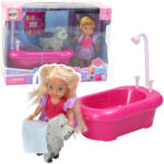 LEAN Toys Mini babakészlet fürdőkáddal és fehér kutyával (24836)