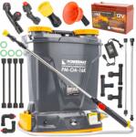 Powermat akkumulátoros permetező, 16literes motoros permetező, AKKUMULÁTOROS MAGASNYOMÁSÚ PERMETEZŐGÉP 16L | + 4 FÚVÓKA KÉSZLET | Lítium-ion akkumulátor 80cm szárral akkus háti permetező (powermat16)