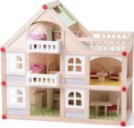 Woodyland Set de joaca Woody - Casuta cu trei etaje, cu terase, accesorii si papusi (91329) Casuta papusi