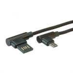 Roline Cablu reversibil micro USB-B 2.0 la USB-A unghi T-T 0.8m Negru, Roline 11.02. 8720* (11.02.8720-10)