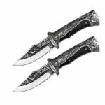 Depox Set doua cutite pliabile de vânătoare, DEPOX®, lamă inox clip point, mâner metal și lemn, negru, 23 cm (0473)