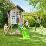 TP Toys Casuta de gradina TP TOYS, Bluebell Cottage, cu cutie nisip, tobogan si leagan dublu, lemn, negru/maro/alb (TP9845) Casuta pentru copii