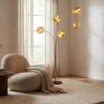 IV Interior Concept Lampa de podea moderna cu 5 globuri sticla aurie LIQUID DIAMOND (A-48501 VC)