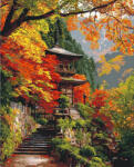 Figured Art Set pictura pe numere, cu sasiu, Pagoda japoneza toamna, 40x50 cm (FA10809-Y)