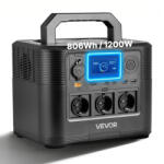 VEVOR Hordozható erőmű 1200 W, 806 Wh LiFePO4 - kompakt napelemes generátor 9 kimenettel (AKKUMULATOR_OZ1E001V2)