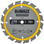 DEWALT CONSTRUCTION Fűrésztárcsa szeges fához 136 x 10 x 1, 86 mm / 16T (DT1946-QZ)