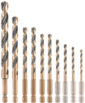 DEWALT BLACK & GOLD Csigafúró készlet 10 részes HSS (3-12 mm) 1/4" HEX befogással (DT20620-QZ)