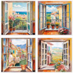 AdTrend Set 4 tablouri decorative oleografie pe panza Peisaje 40 x 40 cm (118835)