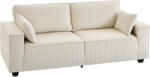 HOMCOM Canapea 3 locuri din velur canelat 218 cm, canapea de living, perne cu arcuri, cotiere late, 2 perne, bej | Aosom Romania (83B-784V00BG) Canapea