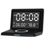 RealG RC-K-1626 digitális ébresztőóra tükörrel, Qi vezeték nélküli töltővel 15 W, fekete