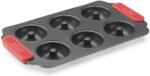 Lékué Non-Stick Doughnuts Mould tapadásmentes fánk sütőforma, 6db fánkhoz, acél, szilikon piros fogantyúk, szürke - 887284 (LK887284)