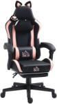 HomCom ergonomikus gamer szék macskafülekkel, dönthető irodai gamer szék öko-bőrből lábtartóval, állítható fejtámlával, derék- és nyaktámasszal, állítható magassággal, fekete (921-794V00BK)