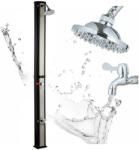 Cyen Solar Shower Szolár kerti zuhany 40 liter nikkel fekete szín, lábmosócsappal és esőztető fejjel, PVC és szálcsiszolt nikkel (KERTI_ZUHANY_40_NIKKEL_FEKETE)