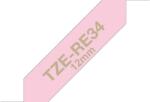 Brother TZE-RE34, Banda Etichete Laminata Tip Panglica, Auriu Pe Roz, 12MM (TZERE34_OEM)