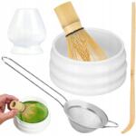 Bedee Matcha Prémium Bambusz Habverő Kerámia Tál Szűrő Szett (Zestaw do herbaty Matcha)