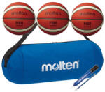 Molten Pachet 3 mingi baschet Molten B6G5000, marime 6, piele naturala FIBA + geanta + pompa (3xB6G5000+DHP21+EB0043-B)