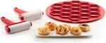 Lékué Mini Pie Making Kit mini pitekészítő készlet, 19db süteményhez, kétoldalas forma (kerek és hatszögletű), tésztavágó hengerrel és rácsozó hengerrel, műanyag, piros - 880506 (LK880506)