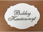  Natúr fa - "Boldog Karácsonyt" kiesős tábla fehér 7, 5x10cm - karácsonyi koszorúhoz és asztaldíszhez