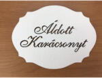  Natúr fa - "Áldott Karácsonyt" kiesős tábla fehér 7, 5x10cm - karácsonyi koszorúhoz és asztaldíszhez
