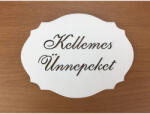  Natúr fa - "Kellemes Ünnepeket" kiesős tábla fehér 7, 5x10cm - karácsonyi koszorúhoz és asztaldíszhez