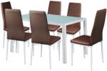 Leziter Set dining Leziter Liana 6+1 cu masa din sticla securizata, maro-alb (LUAV140W_MDC-001-Brown_6)
