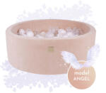 MeowBaby Piscina uscata cu 250 de bile (Alb, Transparent, Alb perlat) MeowBaby, Angel, 90x30 cm, Catifea Ecru (B001029)