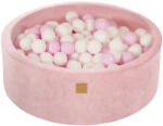 MeowBaby Piscina uscata cu 200 de bile (Alb, Roz Pastel) MeowBaby , 90x30 cm, Catifea Roz deschis (VEO193)