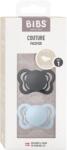 BIBS - Set 2 suzete Couture Silicon, tetina anatomica, 0 luni +-Iron/Baby Blue (1700313)