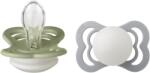BIBS - Set 2 suzete Supreme Fosforescente GLOW Silicon, tetina simetrica, 0 luni +-Sage/Cloud (160356)