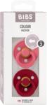 BIBS - Set 2 suzete Colour Latex, tetina rotunda, 6 luni +-Coral/Ruby (120254)