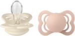 BIBS - Set 2 suzete Supreme Silicon, tetina simetrica, 0 luni +-Ivory/Blush (160221)