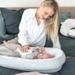 Doomoo - Baby Nest din bumbac organic Cocoon Leaves Aqua Green (CO08)