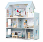 RicoKids Casuta de papusi din lemn cu 3 etaje, mobilier inclus, 60 x 24 x 70 cm, Ricokids RK-878 - Albastru deschis (ed-EDI787801) Casuta papusi