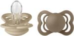 BIBS - Set 2 suzete Supreme Silicon, tetina simetrica, 0 luni +-Vanilla/Dark Oak (160336)