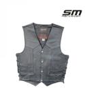 SM Racewear Vesta moto din piele naturala SM Racewear Snur - Barbati - Clasica - Prindere cu capse si reglaje laterale cu snur - Negru (VPS019-XXL)