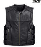 SM Racewear Vesta moto din piele naturala perforata SM Racewear Venti - Barbati - Urban - Reglaje Velcro si fermoare metalice - Negru (VPV072S)