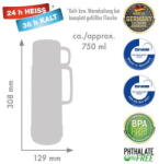 ROTPUNKT Glass thermos, capacity 0.750 l, shiny grape (bishop's purple) (80 3/4 SG)